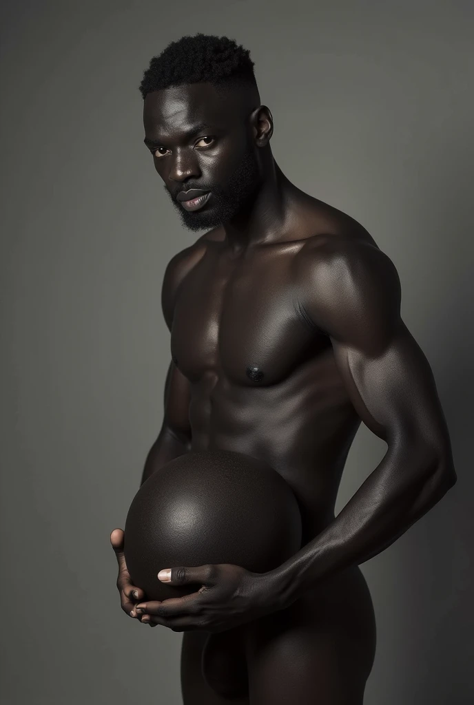 Black man without clothes holding dick