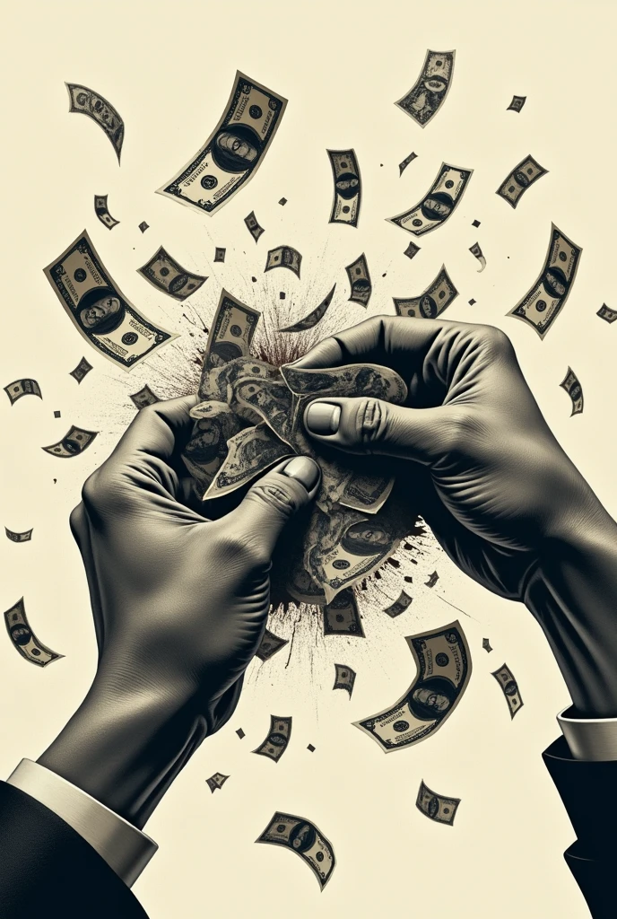 hands tearing money bills
