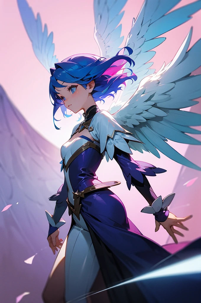 Young woman, Blue hair, pink hair, wings, fantasy clothing 