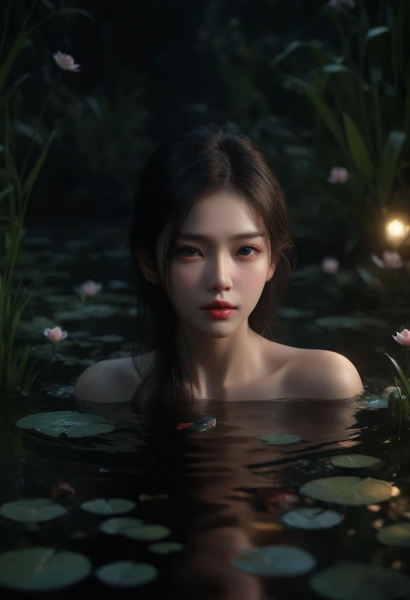 ((Masterpieces in up to 16K resolution):1.6),((Soft_color_photography:)1.5), ((Extremely detailed):1.4),((Cinematic still images and dynamic angles):1.3), ((Motion Blur):1.1),((Ultra wide angle):1.5),((Panoramic lens photos):1.3). | (Cinematic footage of a beautiful pond), award winning masterpiece with incredible details, Epic shock, ((Strange fish jumping out of the pond):1.2), ((Water splash):1.1), ((tyndall effect):1.1), ((silent Night):1.2), ((Very dark night):1.5), ((Beautiful plants in the pond):1.2), ((A sense of tranquility):1.1), (flash), (Visual experience), (realism), (Practical), Award-winning graphics, Hidden Shot, Film Grain, extremely detailed, The art of math, Renesas Electronics, Unreal Engine, Scene concept anti-glare effect, all以清晰焦点捕捉. Rendered in Extremists-high definition with UHD and retina quality, this masterpiece ensures anatomical correctness and textured skin with super detail. Focus on high quality and accuracy, 这部屡获殊荣的work以令人惊叹的 16k 分辨率捕捉到了每一个细微差别, Immerse the audience in lifelike depictions. Avoid extreme angles or exaggerated expressions，To maintain the sense of reality. ((perfect_work, perfect_design, perfect_layout, perfect_detail, Extremists_detailed)), ((improve_all, Fixed_a cut)),