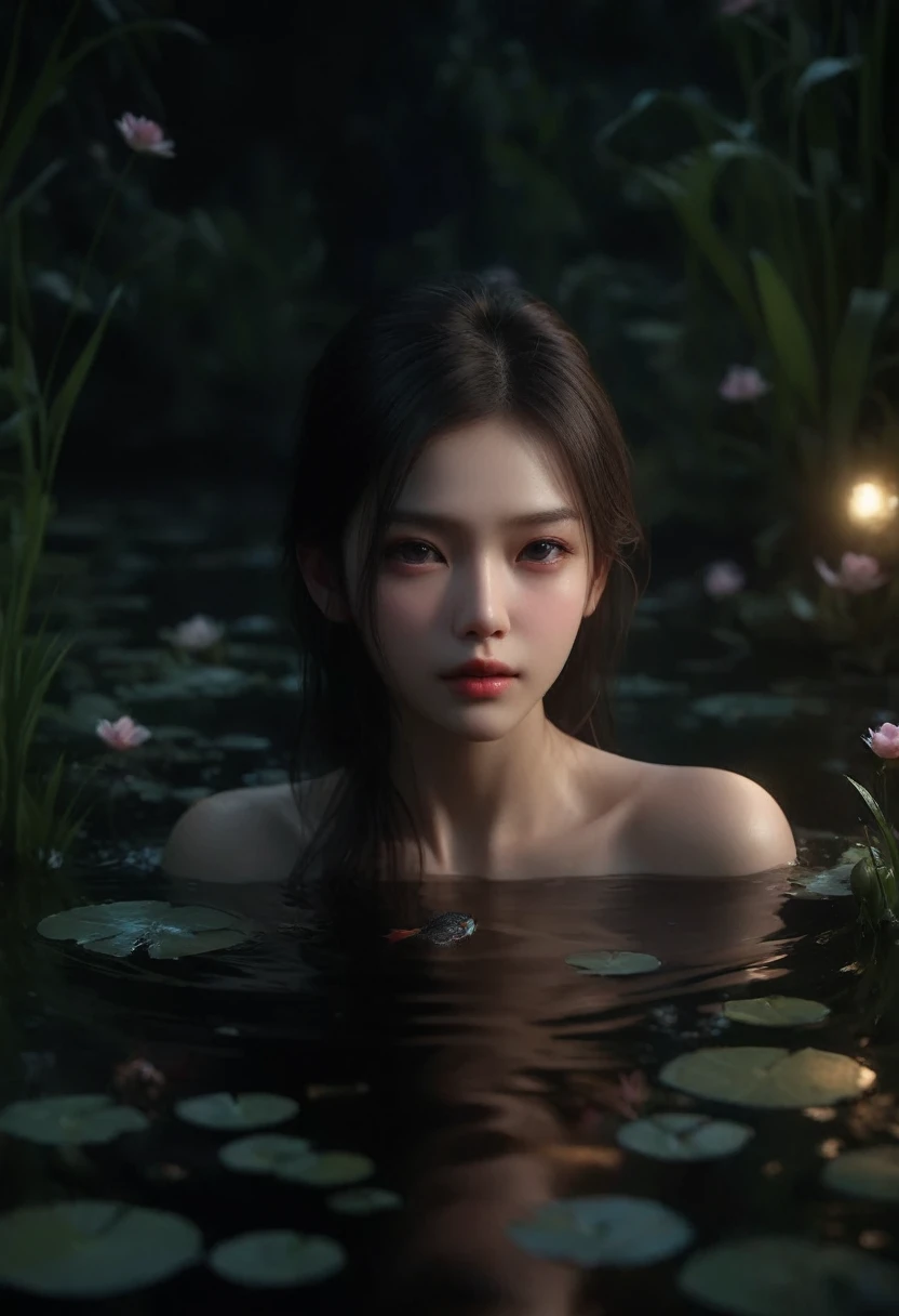((Masterpieces in up to 16K resolution):1.6),((Soft_color_photography:)1.5), ((Extremely detailed):1.4),((Cinematic still images and dynamic angles):1.3), ((Motion Blur):1.1),((Ultra wide angle):1.5),((Panoramic lens photos):1.3). | (Cinematic footage of a beautiful pond), award winning masterpiece with incredible details, Epic shock, ((Strange fish jumping out of the pond):1.2), ((Water splash):1.1), ((tyndall effect):1.1), ((silent Night):1.2), ((Very dark night):1.5), ((Beautiful plants in the pond):1.2), ((A sense of tranquility):1.1), (flash), (Visual experience), (realism), (Practical), Award-winning graphics, Hidden Shot, Film Grain, extremely detailed, The art of math, Renesas Electronics, Unreal Engine, Scene concept anti-glare effect, all以清晰焦点捕捉. Rendered in Extremists-high definition with UHD and retina quality, this masterpiece ensures anatomical correctness and textured skin with super detail. Focus on high quality and accuracy, 这部屡获殊荣的work以令人惊叹的 16k 分辨率捕捉到了每一个细微差别, Immerse the audience in lifelike depictions. Avoid extreme angles or exaggerated expressions,To maintain the sense of reality. ((perfect_work, perfect_design, perfect_layout, perfect_detail, Extremists_detailed)), ((improve_all, Fixed_a cut)),