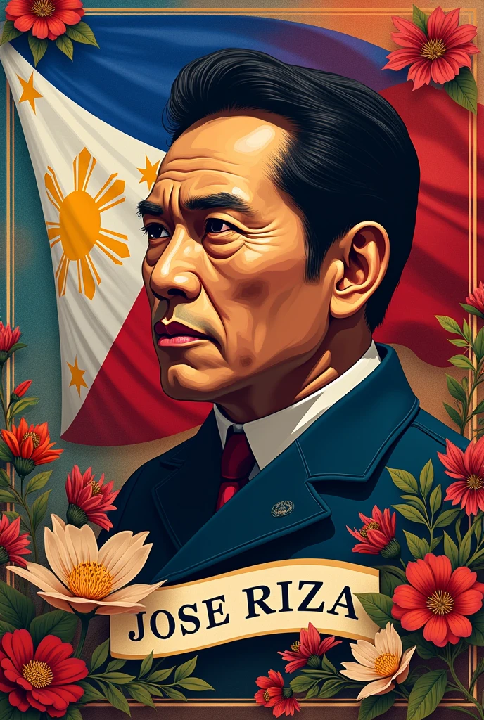 Buwan ng wika poster for Philippines colorful and has kkk flag in it with Jose Rizals face and with the Philippine flag