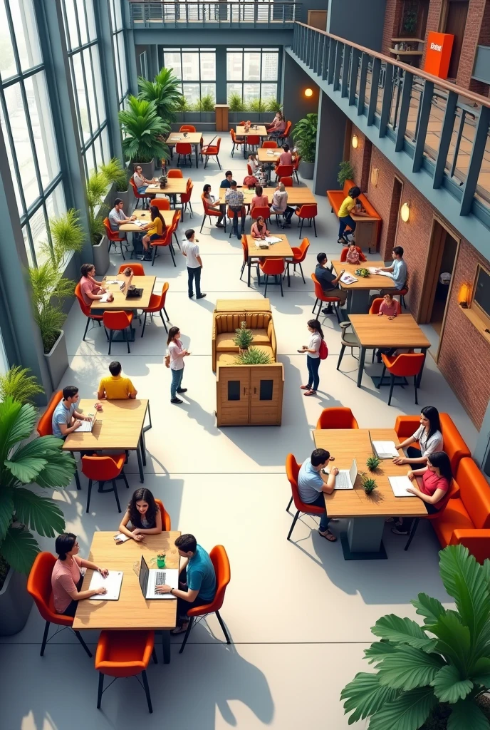 GIVE ME A SKETCH OF A Co-Working Area and Workspaces