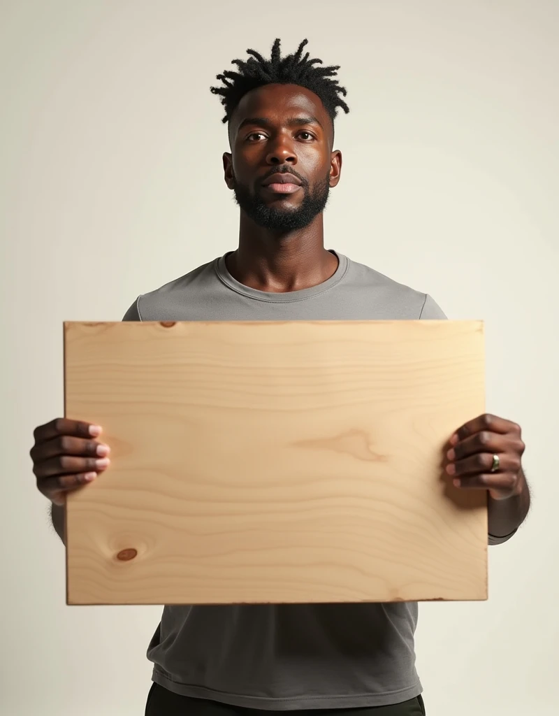 A man is holding a blank board in his hands.