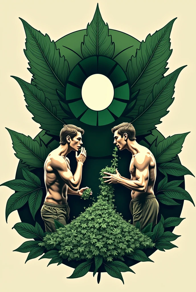 Genera un logo que diga bolo don co y este dentro de un 8 y tenga 3 hojas de coca y que aya 2 kilos metiéndose hoja de coca a la boca y estén sacando las hojas de una bolsa verde