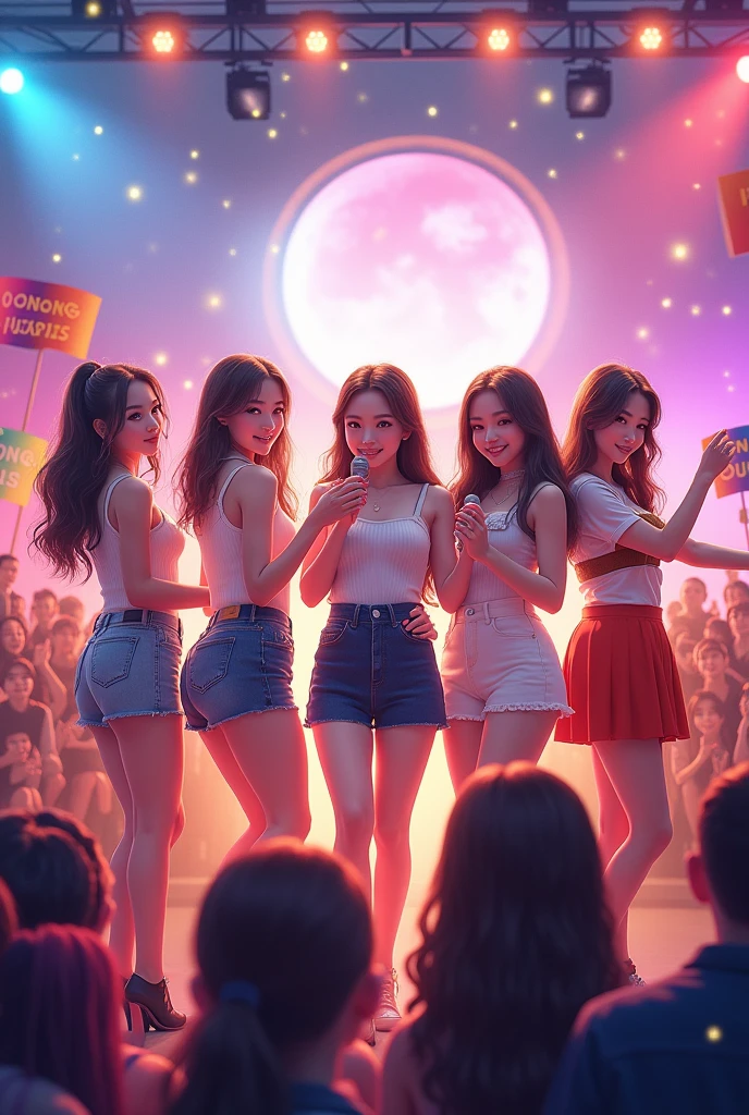 Kpop girl group five girls FAN MEETİNGE
WITH MOONQUEENS BANNERS 5 GİRLS Cute 5 girls