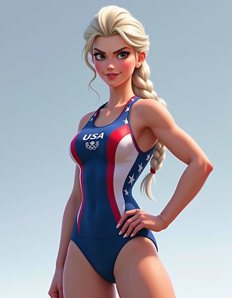 Elsa from Frozen, as an Olimpic Usa Athlete, full body, front view pose