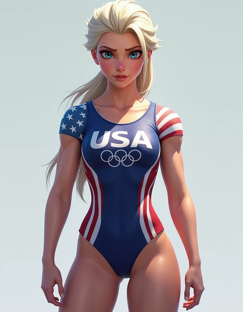 Elsa from Frozen, as an Olimpic Usa Athlete, full body, front view pose