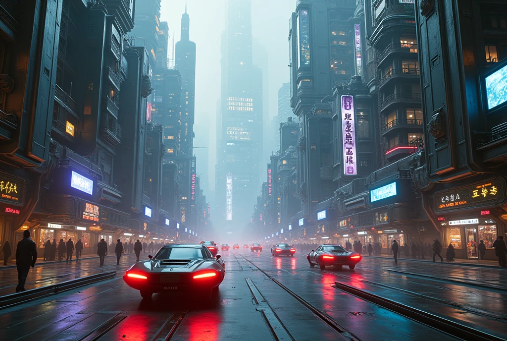 a huge futuristic alien city, flying vehicles, view from street level, intricate architecture, neon lights, hover cars, advanced technology, glowing skyscrapers, gleaming metal and glass structures, bright holographic displays, dynamic energy, otherworldly aesthetics, cinematic atmosphere, vibrant colors, dramatic lighting, science fiction, photorealistic, (best quality,4k,8k,highres,masterpiece:1.2),ultra-detailed,(realistic,photorealistic,photo-realistic:1.37),cinematic composition,dramatic perspective,moody lighting
