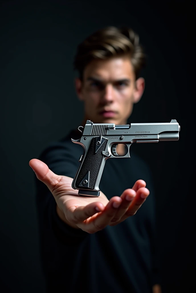 Gun logo in the young man's hand