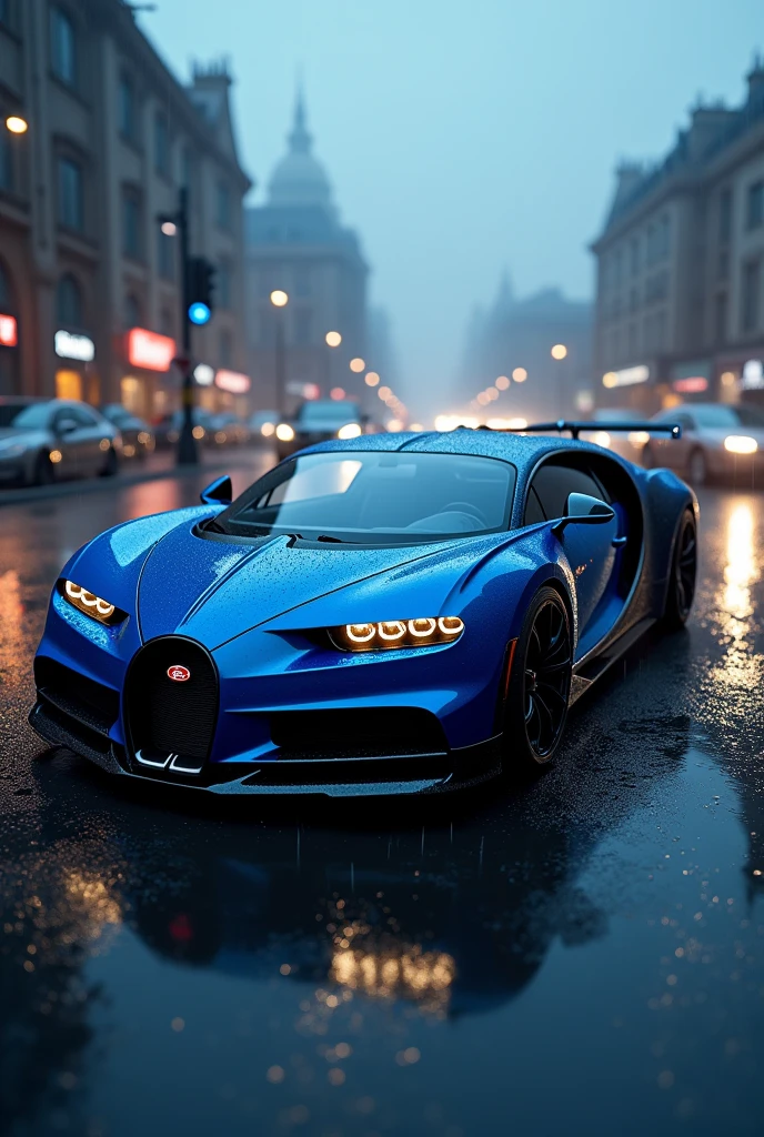 Bugatti in rain day blue color