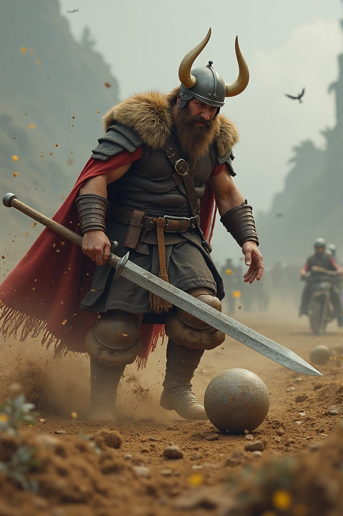 Ball breaking the ground by a Viking