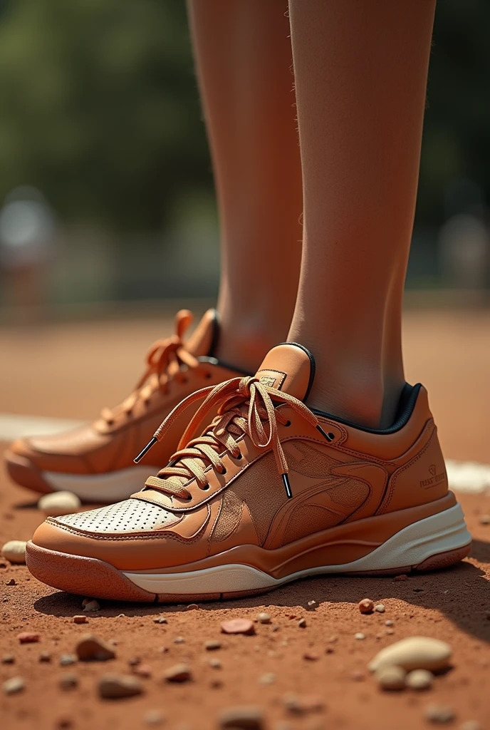 Une chaussure de tennis sportif en cuire en forme d'un animal à l'aspect du lion dans les pieds d une femme. Décrire ce texte en valeur commerciale pour vendre sur internet et toutes les réseaux sociaux. En prof et valeur écologique.