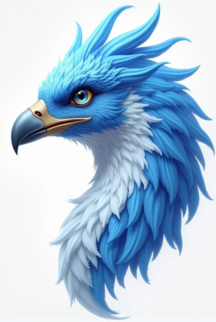 Blue white head of Phoenix only, side view drawing 3D