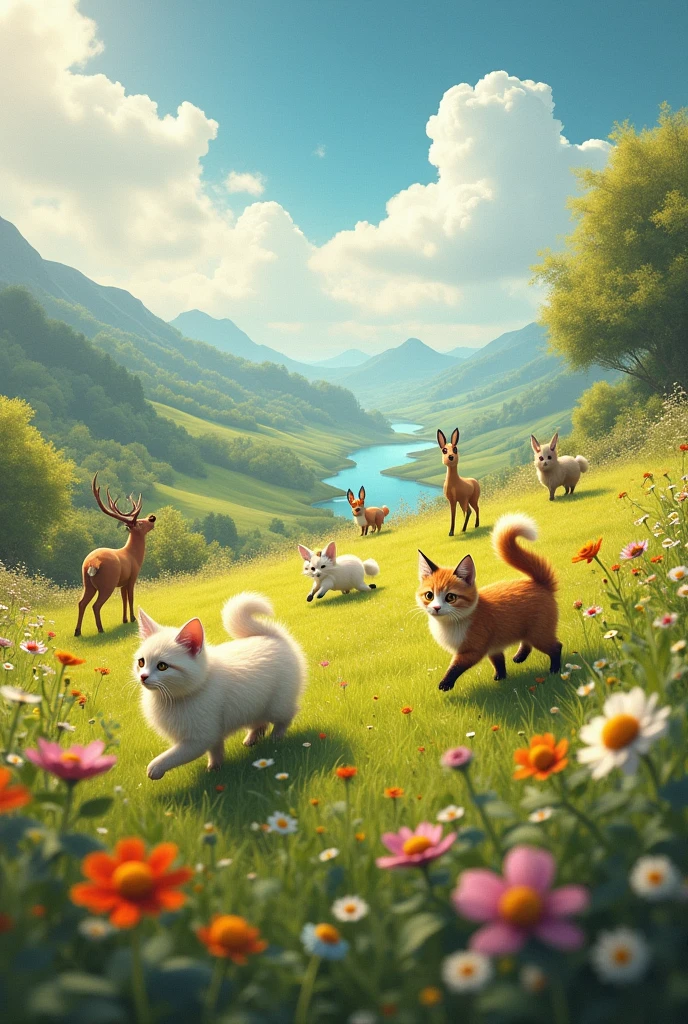 Beutiful landscape with some cute animals
like cats and wild animals