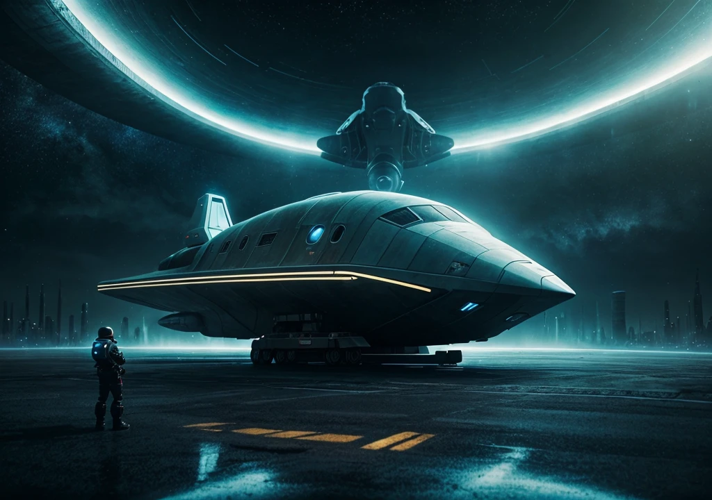 Generate a realistic product of smart wtqch and  cinematic Moody background of space with the spaceship in background also look like film cinematic look in the highlight