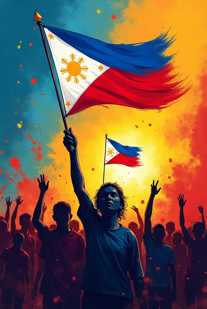 Wikang Mapagpalaya poster for Philippines colorful and has kkk flag in it and with the Philippine flag, and its drawable so i can use it as a reference