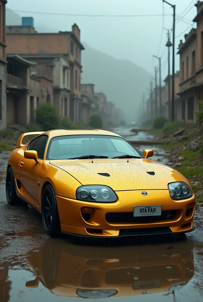 Old Supra Toyota in rain day gold
color in AFGHANITAN