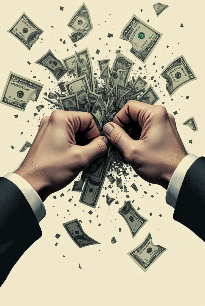 hands tearing money bills