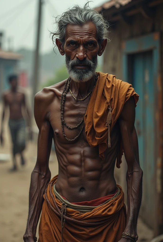  
A so skinny Indian man whose no any power in her body indian culture image 