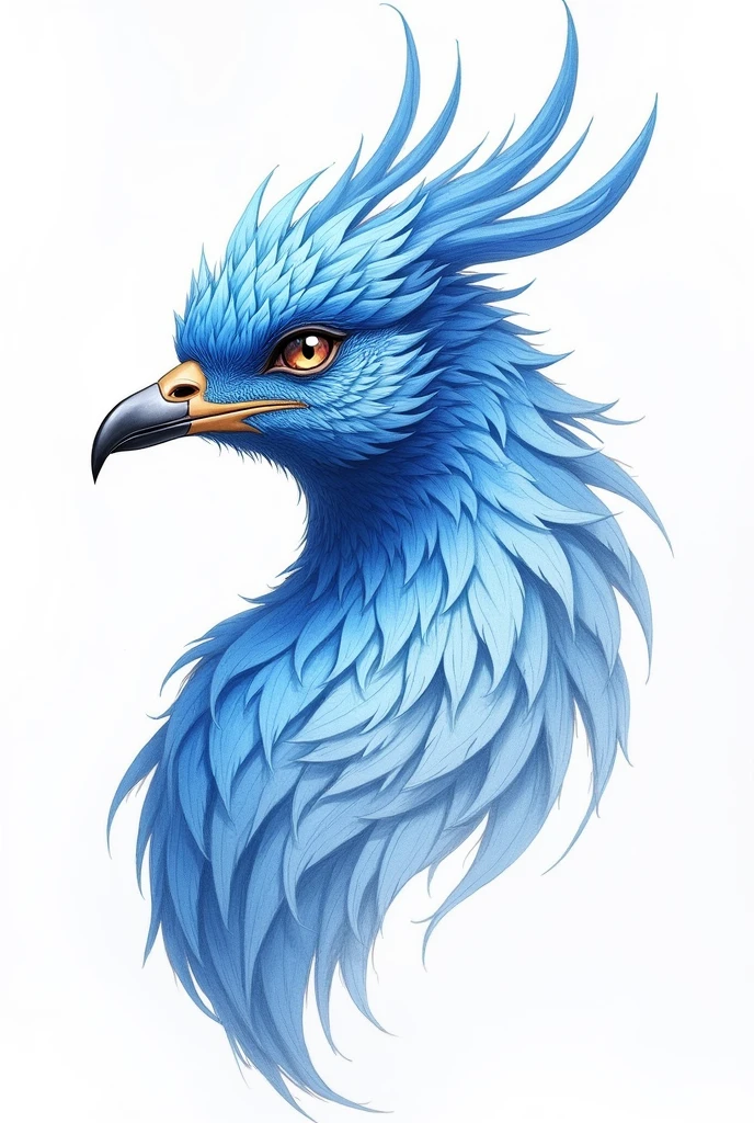 Blue white head of Phoenix only, side view drawing