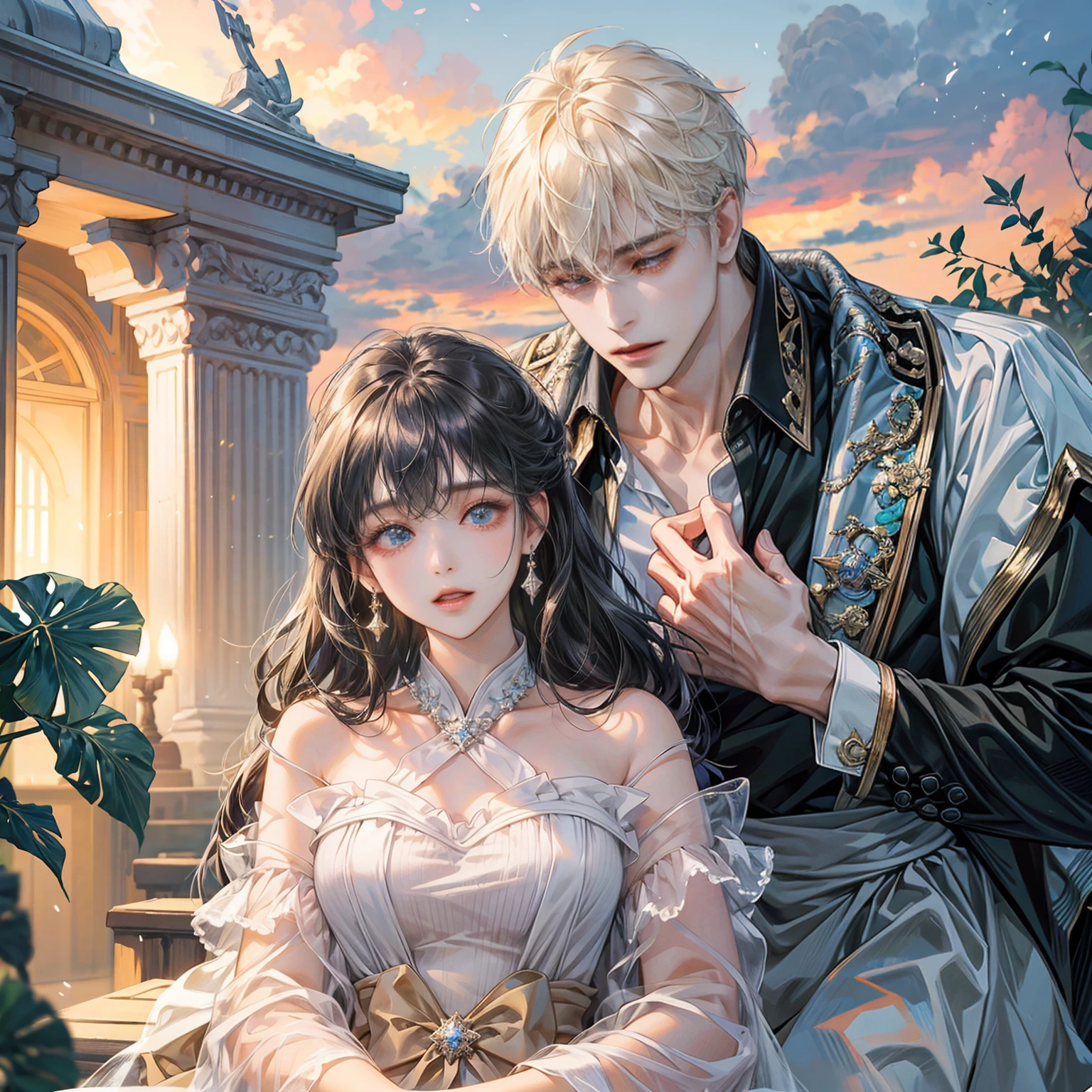 Character description: A man who is the resurrected form of Emperor Constantine. Age:: 3 Appearance: Attractive and powerful impression。Well-proportioned face、Short Hair、Or a neatly trimmed hairstyle。目は優しさand決意が感じられる。Muscular but slim build。 clothing: Stylish and functional light clothing。High quality linen shirts and shorts、summerらしい軽やかな素材で統一。Simple accessories such as watches and bracelets。クリスプスandファウスタの生まれ変わりである双子の子供たち 年齢: Appearance: Cute、元気で純真なexpression。and。Similar traits unique to twins。Soft Hair、Bright smile。 clothing: Child-like light clothing。はカジュアルなシャツandショートパンツ、はサマードレスやカジュアルなトップスandスカート。Colourful clothes and accessories。 背景andatmosphere 場所: Varna, Bulgaria Seasons: summer、Evening cool time。The sky is dyed orange and pink at sunset。You can also see the seaside view。 atmosphere: A refreshing and luxurious resort hotel。Beautiful gardens and pool、Elegant Building。夕涼みの穏やかな風and、Relaxed atmosphere。 情景and関係性 幸福で微笑ましい父子の情景 アクション: A man watches over the twins、Scenes of them laughing and playing together。The twins are holding their father's hand.、A father holding the twins in his arms。 expression: 男性は優しさand愛情に満ちたexpression。The twins have innocent and happy smiles。 ストーリーの要素 前世の影響and贖罪の気持ち 感情の表現: 男性のexpressionや仕草に、We can see regrets about the past and feelings of atonement.。双子を大切にするこandでその感情が和らいでいる。 accent: 男性の持ち物やclothingのデザインに、Symbolic elements of resurrection love and rebirth(exampleえば、Special design accessories and tattoos)Add。 Additional elements based on the setting Elements of successful businessmen Props: High-end smartphones and laptops、Work tools。 The luxury of the place: リゾートホテルのラグジュアリーなatmosphereや、Items that give a sense of private space(example:Private cabanas and poolside deck chairs)。 シンボルandテーマ キロンの意味や象徴 視覚的な象徴: 傷を癒すシンボルandして、Subtle design and background elements。Natural elements that symbolize renewal and healing(example:Flowers and trees、water flow etc.)(Highly detailed CG Unity 8k wallpaper), The most beautiful works of art in the world, masterpiece, Highest quality