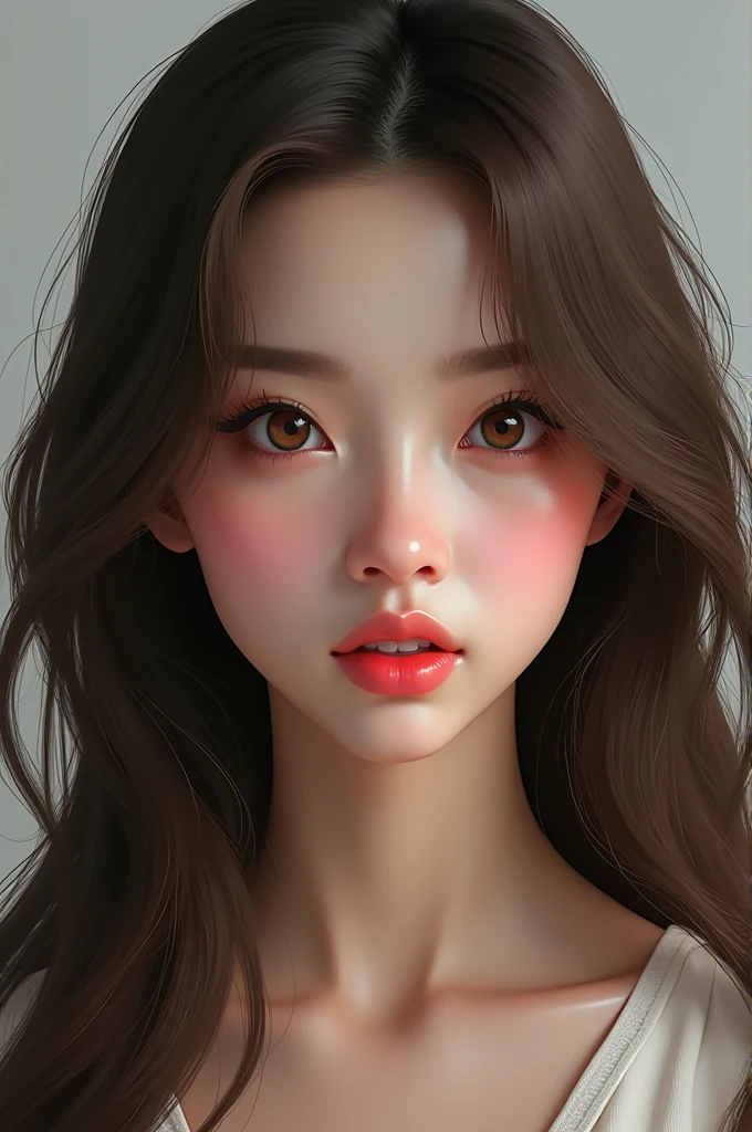 Woman 1.50 tall, long brown hair, almond-shaped brown eyes, small and long nose, thin eyebrows, Black color, Small front, White skin color, lips of medium size, The lower lip is large and the upper lip is slightly smaller than the lower lip. 