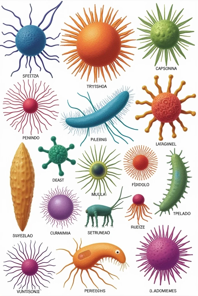 25 types of microorganisms in Spanish