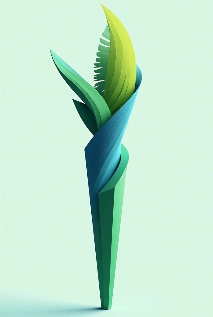 I need you to generate an Olympic torch that contains the following elements: the blue jay and the araucaria pine that represent the state of Paraná, and the colors that should be used are green and blue. I would like a modern and minimalist torch design using the elements in a more abstract way but that refers to them. something that resembles but is not literal to the design of the tree or the figure of the bird