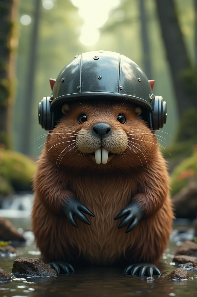 A beaver with a helmet