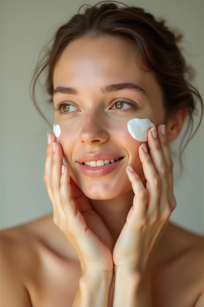 Photo of a woman using face cream