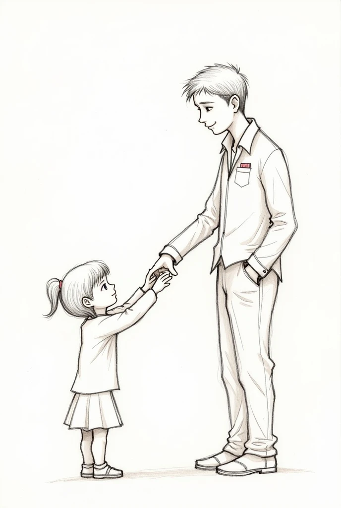 Sister hugging hand of big brother sketch