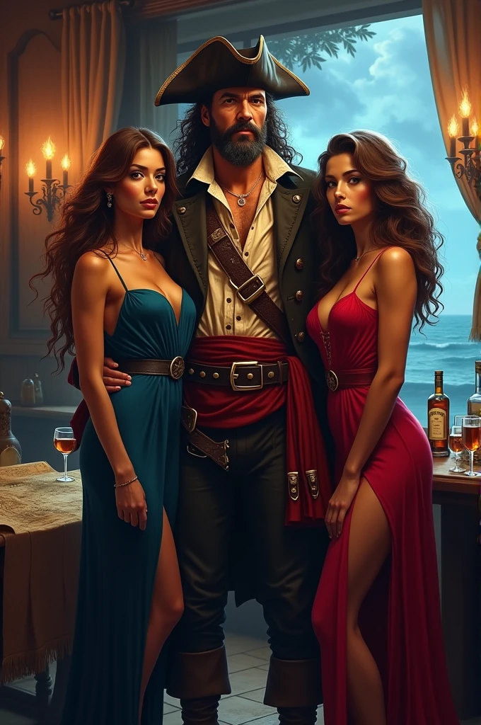 Captain Morgan with 2 girls