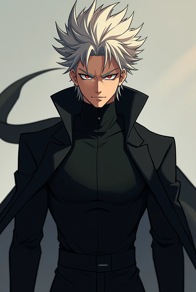Create a striking portrait of Toji Fushiguro from Jujutsu Kaisen. Focus on his intense expression, capturing his confident and formidable demeanor. He should be wearing his black high-collared jacket and pants. Emphasize his sharp features, particularly his eyes and hairstyle, to convey his unique, powerful presence. The background can be minimal or abstract to keep the focus on Toji himself."