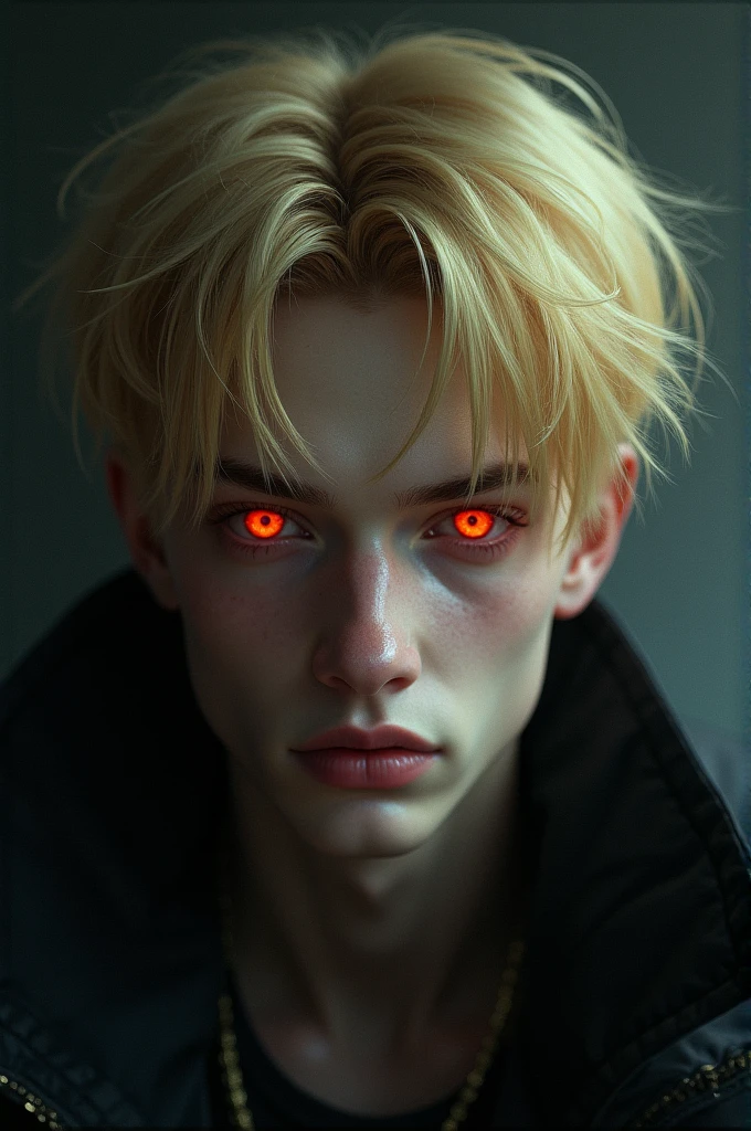 A young male with blonde hair and dark red eyes