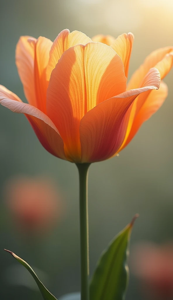 A close-up of a previously wilting flower now standing tall and vibrant, its petals wide open and glowing with health, symbolizing recovery and new life after the snake’s removal.