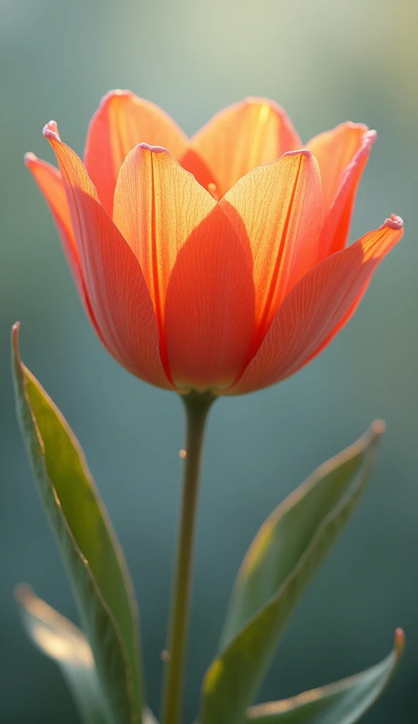 A close-up of a previously wilting flower now standing tall and vibrant, its petals wide open and glowing with health, symbolizing recovery and new life after the snake’s removal.