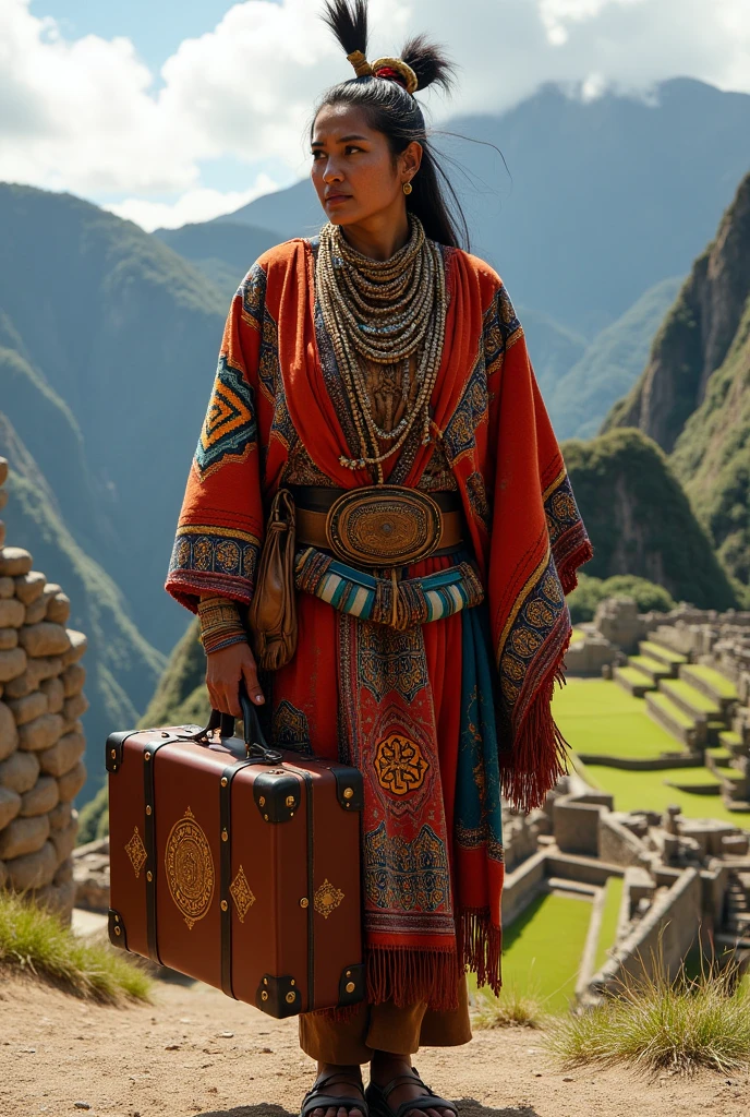 inca with travel suitcase