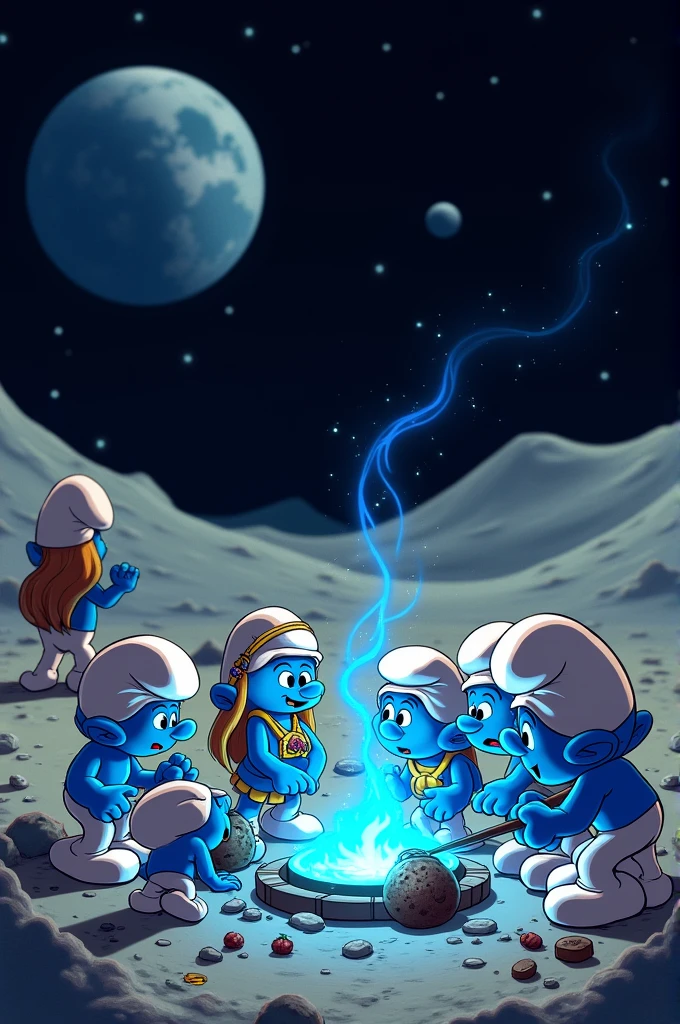 Smurfs cooking blue tussi on the moon