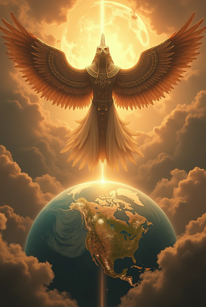 Egyptian god looking down earth from the sky