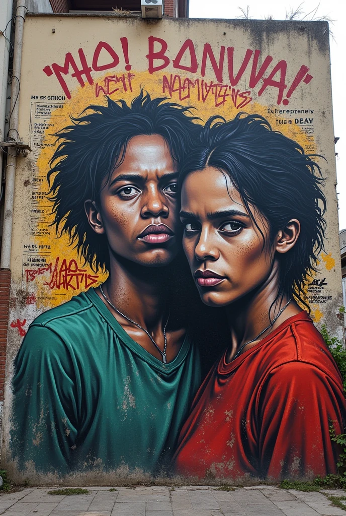 Create a graffiti that represents the consequences of the banana massacre and the Aro massacre and that serves as a call to attention for the minority and justice