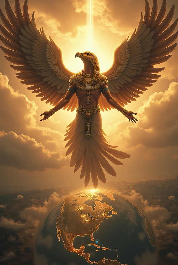 Egyptian god looking down earth from the sky