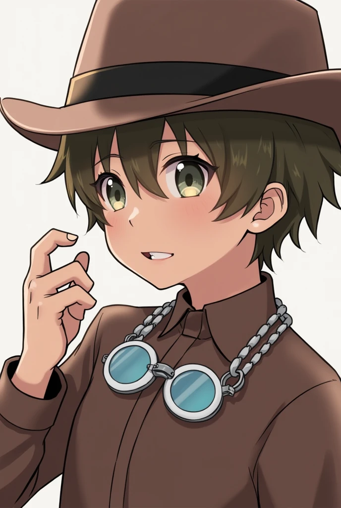 small、solo,Cowboy Shot、Goggles hanging from his neck、juvenile、Looking at me、anime