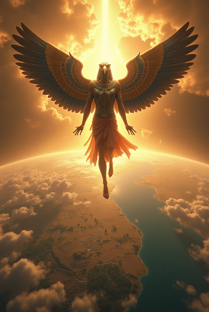 Egyptian god looking down earth from the sky 