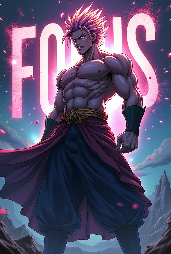 Can you generate me an wallpaper with just focus written on it with an anime type of look with any anime character which is very power full