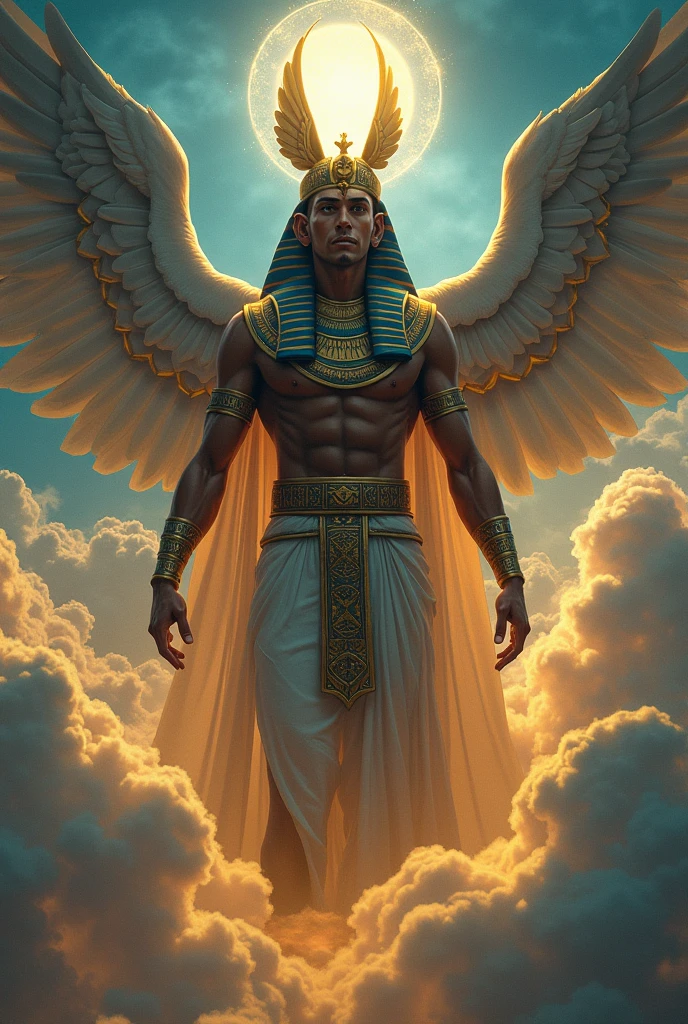 Egyptian male god looking down earth from the sky without the wings