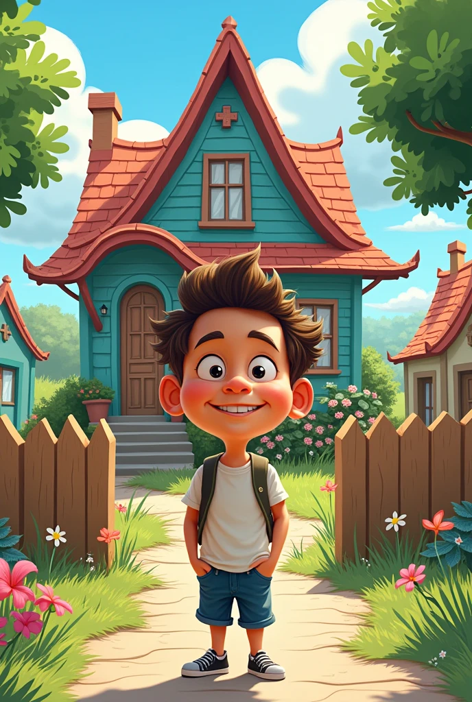 A cartoonist AI image of a person with a background of his house of another man