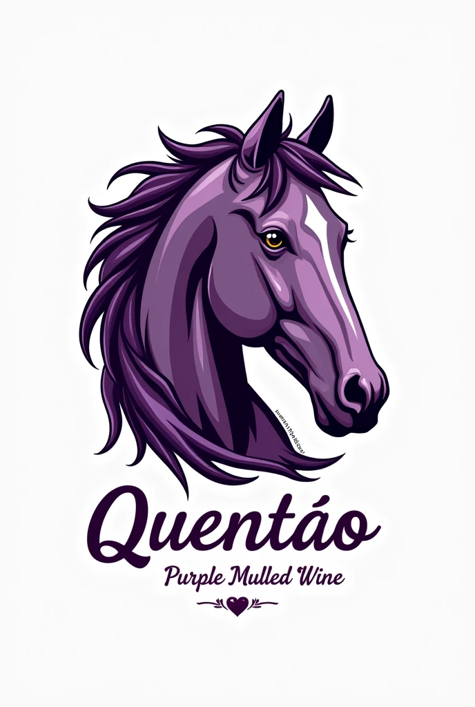 Create a logo for a horse for me, you will use the name" Purple mulled wine " and you will put a symbol of a horse&#39;s head on the side, put the name Quentão on top and the purple name on the bottom, paint the purple name in purple and the horse, put a purple detail, put the names in Portuguese, use another photo, put the photo of the horse next to the name 
