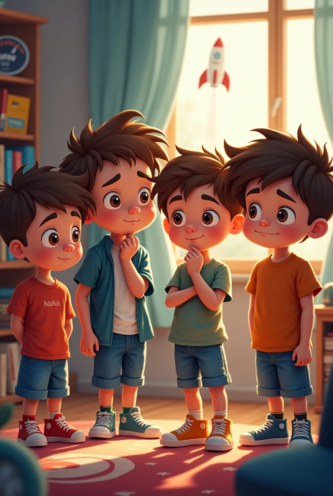 Four boys funny thinking about NASA
