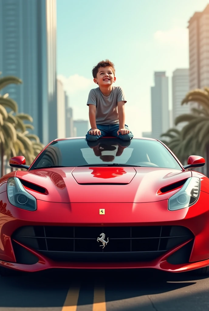 boy on top of a ferrari